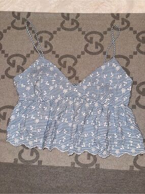 NWT Zara Blue Striped Floral Smocked Peplum Cami Top